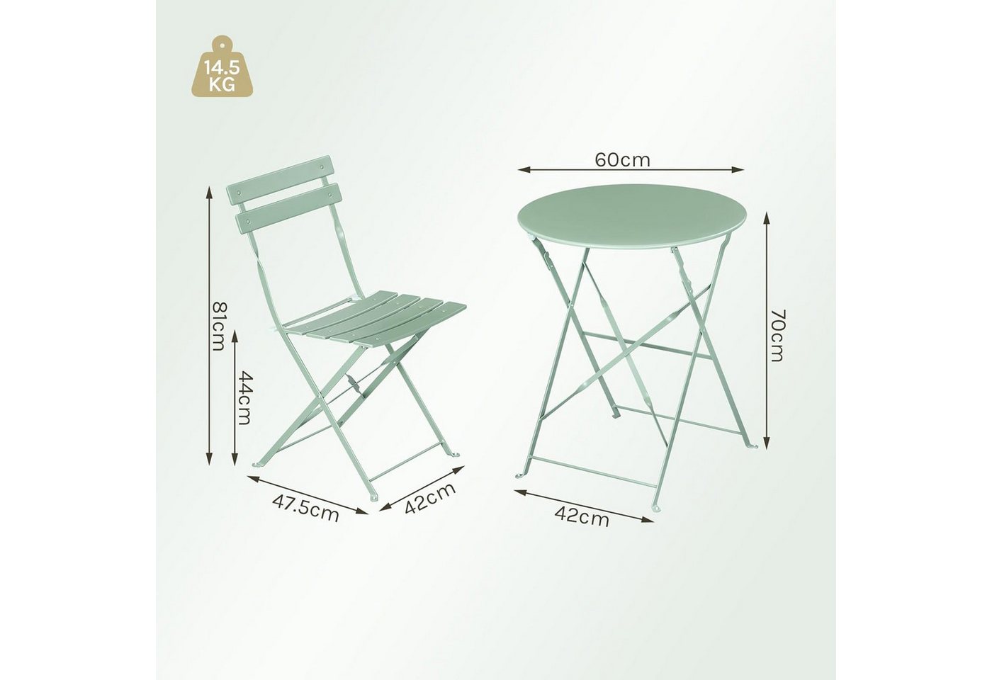 EUGAD Balkonset, (1-tlg), Balkonmöbel 3-teilig, Bistrotisch mit 2 Stühlen, klappbar – Bild 3 von 5