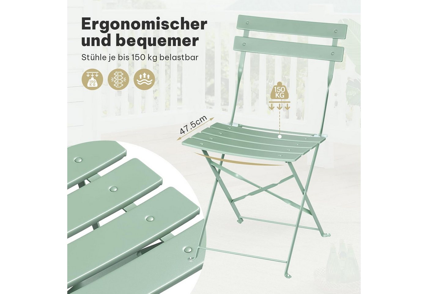 EUGAD Balkonset, (1-tlg), Balkonmöbel 3-teilig, Bistrotisch mit 2 Stühlen, klappbar – Bild 4 von 5