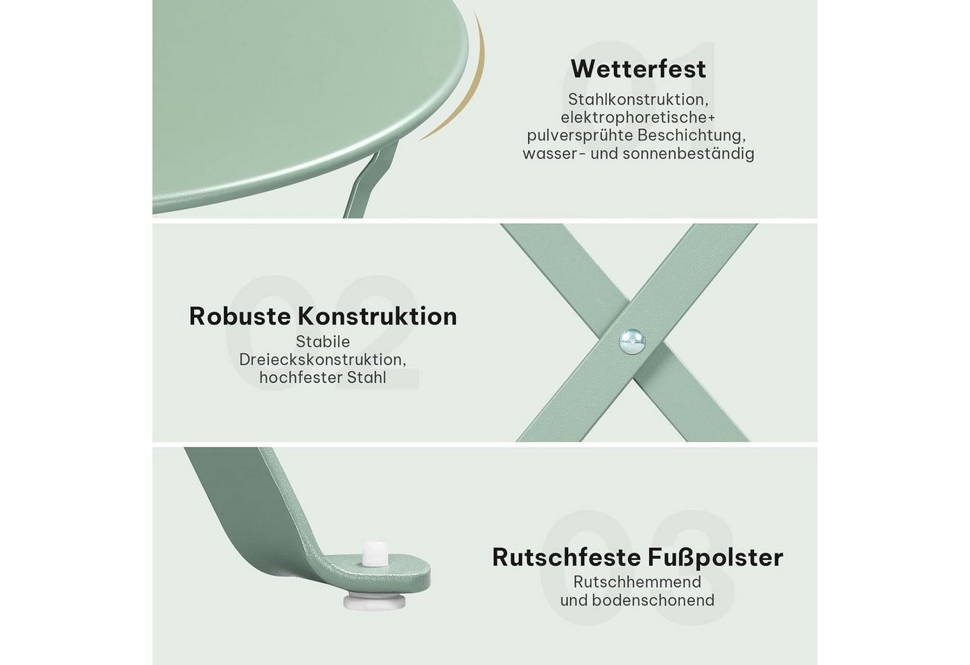 EUGAD Balkonset, (1-tlg), Balkonmöbel 3-teilig, Bistrotisch mit 2 Stühlen, klappbar – Bild 5 von 5