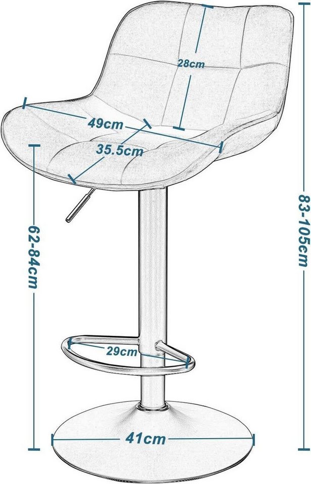 EUGAD Barhocker (1 St), Samtbezug höhenverstellbar 360° drehbar aus Metall – Bild 3 von 5