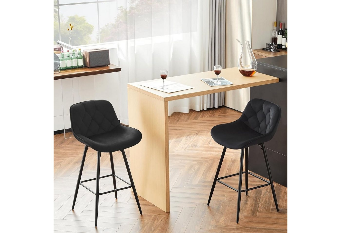 EUGAD Barhocker (2 St), Samt Barstühle, ergonomisch, mit Metallbeinen, Fußstütze – Bild 2 von 5