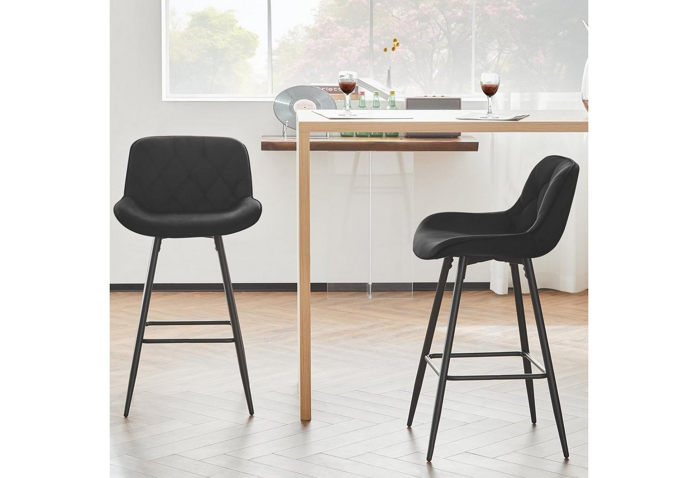 EUGAD Barhocker (2 St), Samt Barstühle, ergonomisch, mit Metallbeinen, Fußstütze – Bild 4 von 5