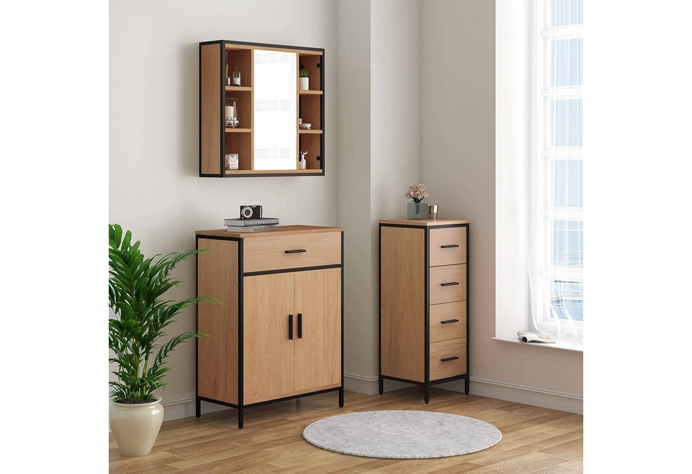 EUGAD Beistellschrank mit verstellbarem Regal, 1 Schublade 2 Türen 60x80x30cm – Bild 2 von 5
