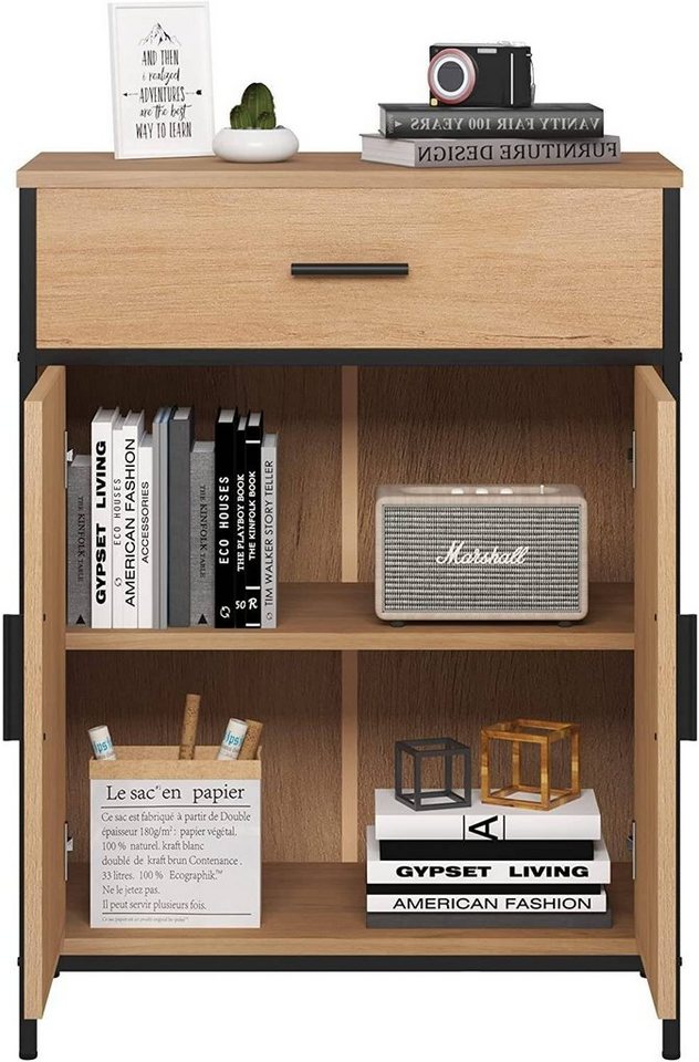 EUGAD Beistellschrank mit verstellbarem Regal, 1 Schublade 2 Türen 60x80x30cm – Bild 4 von 5