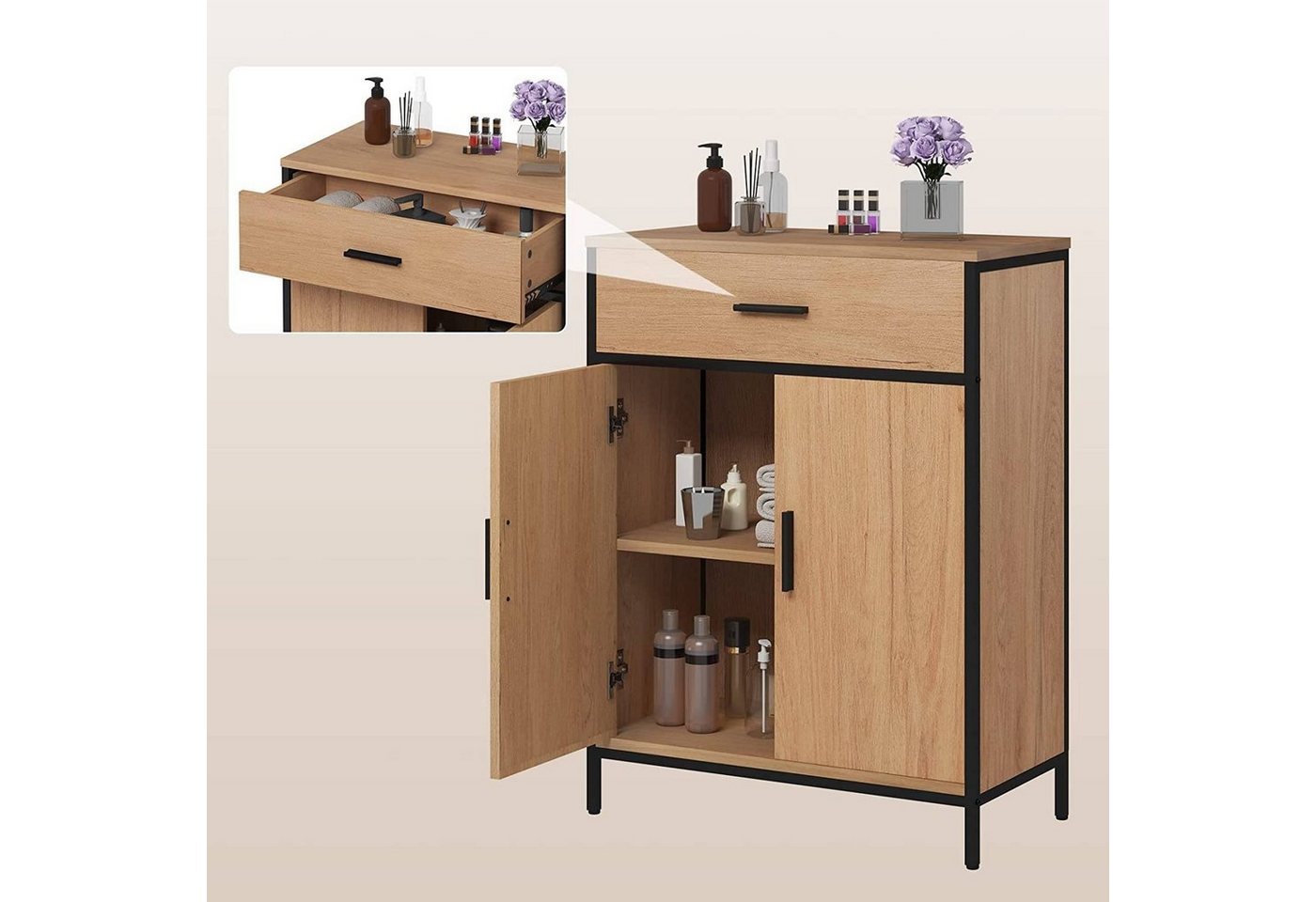 EUGAD Beistellschrank mit verstellbarem Regal, 1 Schublade 2 Türen 60x80x30cm – Bild 5 von 5
