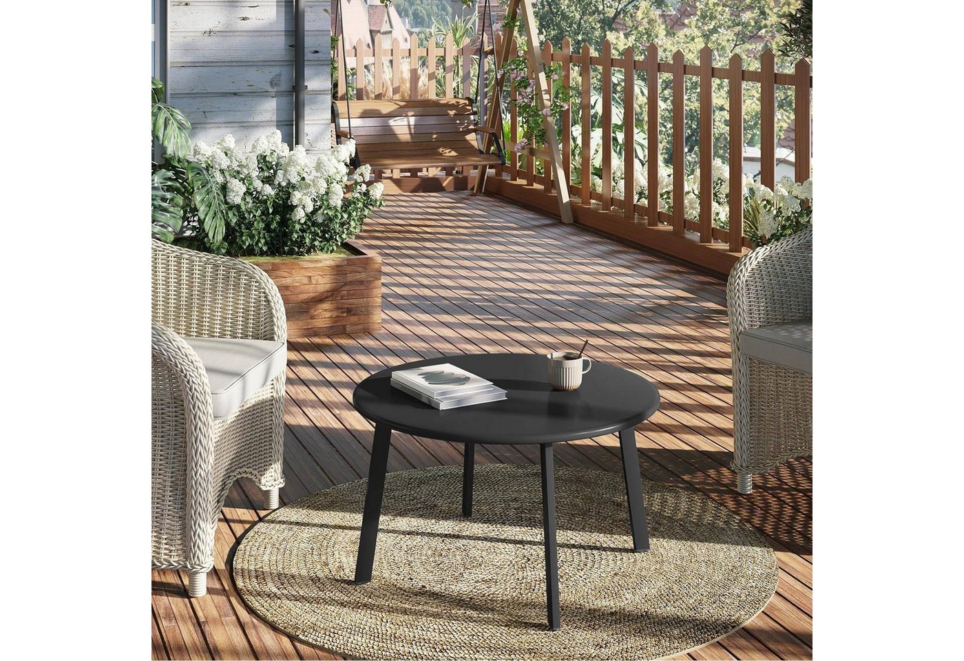 EUGAD Beistelltisch (1-St), rund, Gartentisch φ70xH40 cm, Industrial Design – Bild 2 von 5