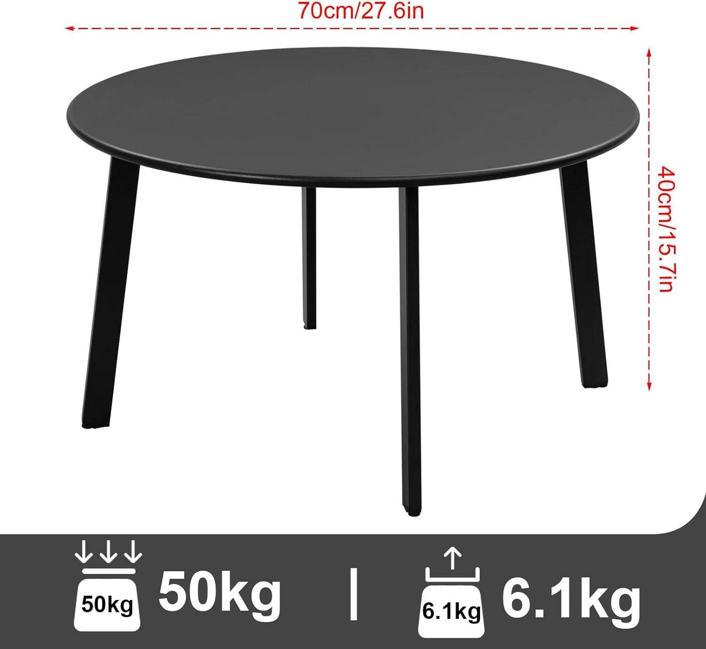 EUGAD Beistelltisch (1-St), rund, Gartentisch φ70xH40 cm, Industrial Design – Bild 3 von 5