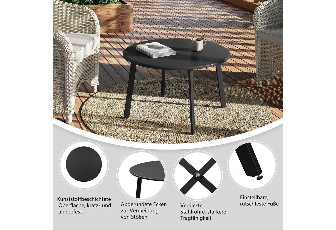 EUGAD Beistelltisch (1-St), rund, Gartentisch φ70xH40 cm, Industrial Design – Bild 5 von 5