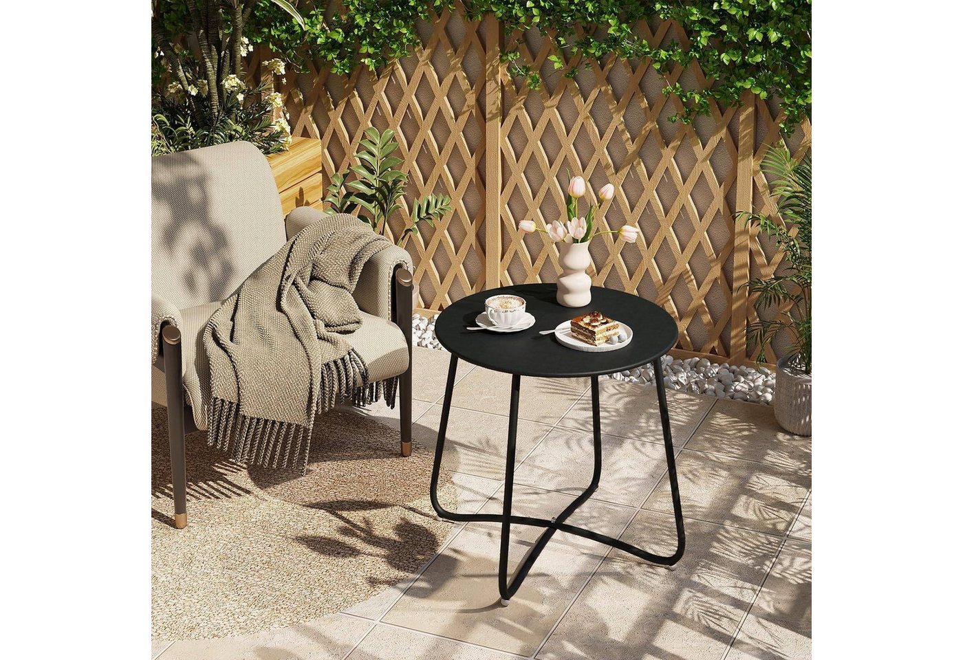 EUGAD Beistelltisch (1-St), rund, Balkontisch Gartentisch, aus Metall, φ48xH45cm – Bild 2 von 5