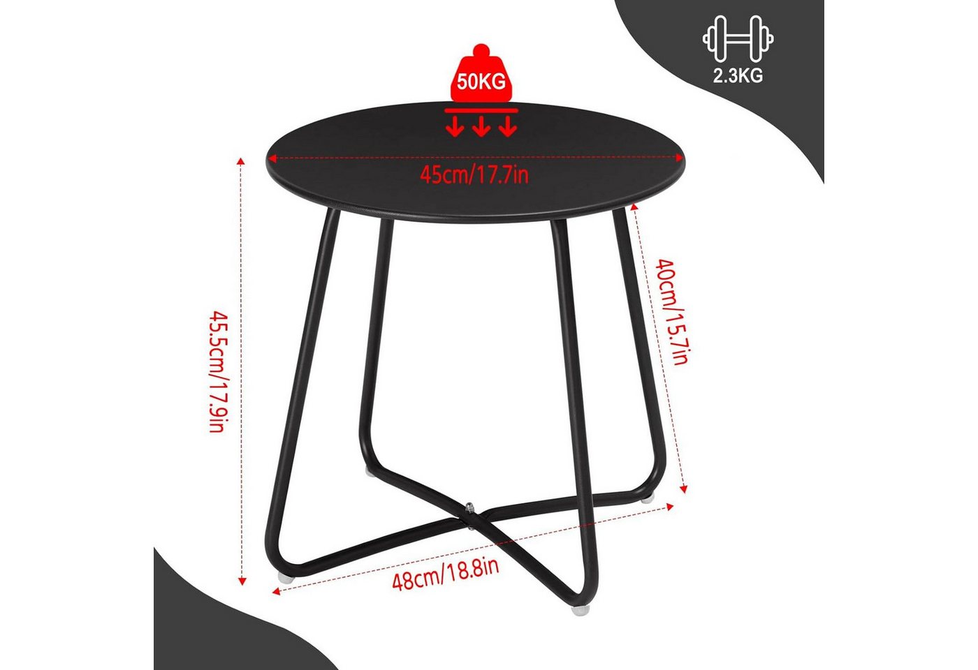 EUGAD Beistelltisch (1-St), rund, Balkontisch Gartentisch, aus Metall, φ48xH45cm – Bild 3 von 5