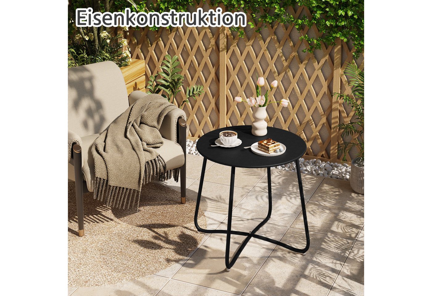 EUGAD Beistelltisch (1-St), rund, Balkontisch Gartentisch, aus Metall, φ48xH45cm – Bild 4 von 5