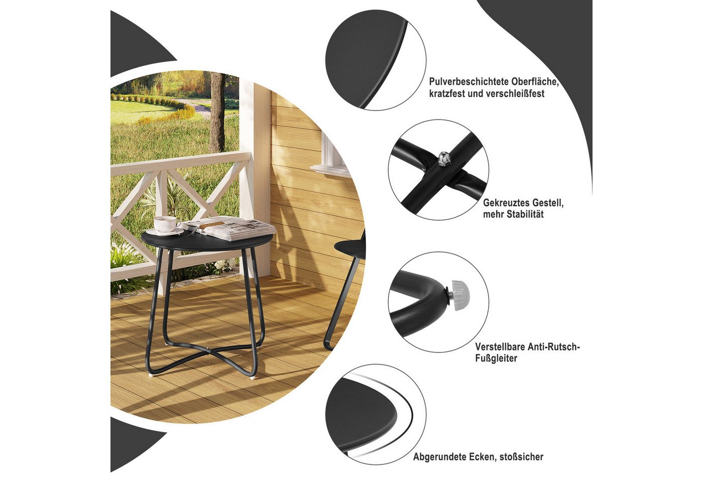 EUGAD Beistelltisch (1-St), rund, Balkontisch Gartentisch, aus Metall, φ48xH45cm – Bild 5 von 5