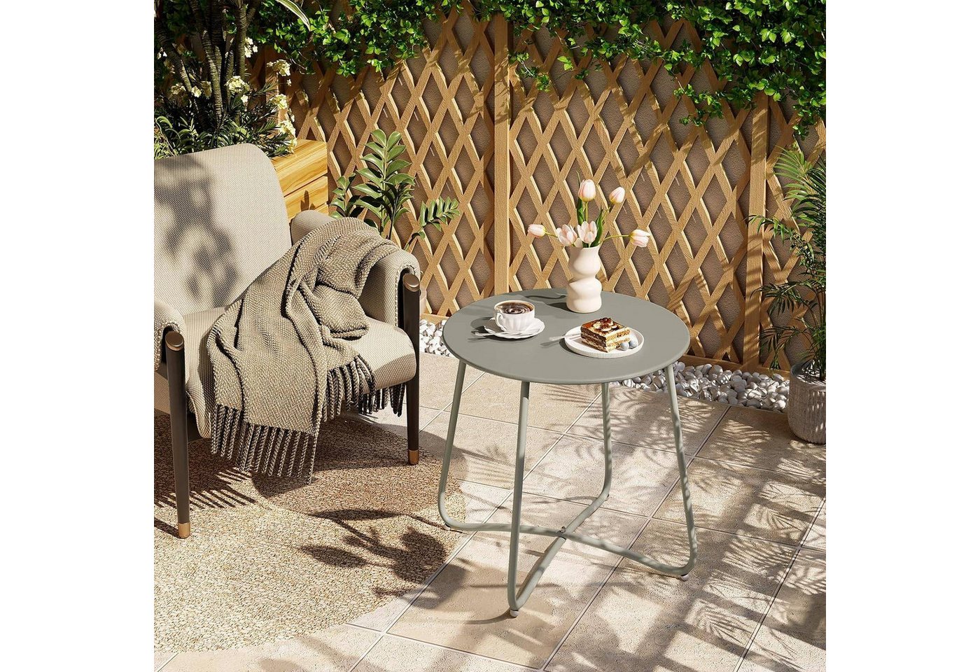 EUGAD Beistelltisch (1-St), rund, Balkontisch Gartentisch, aus Metall, φ48xH45cm – Bild 2 von 5