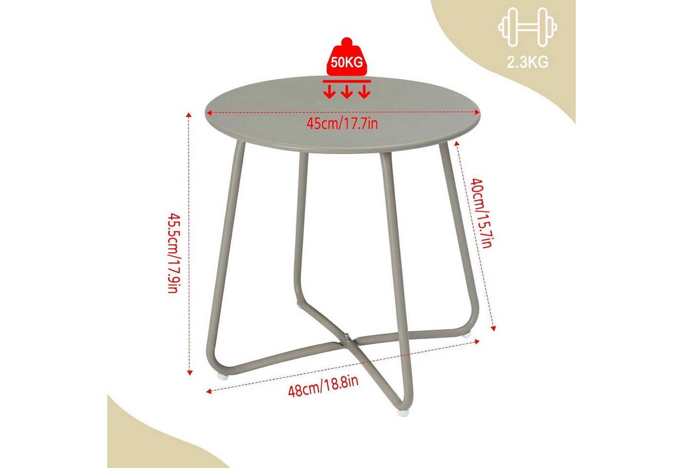 EUGAD Beistelltisch (1-St), rund, Balkontisch Gartentisch, aus Metall, φ48xH45cm – Bild 3 von 5