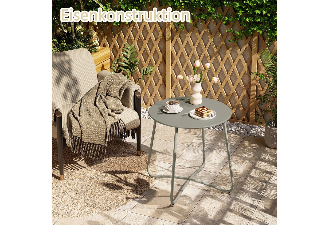 EUGAD Beistelltisch (1-St), rund, Balkontisch Gartentisch, aus Metall, φ48xH45cm – Bild 4 von 5