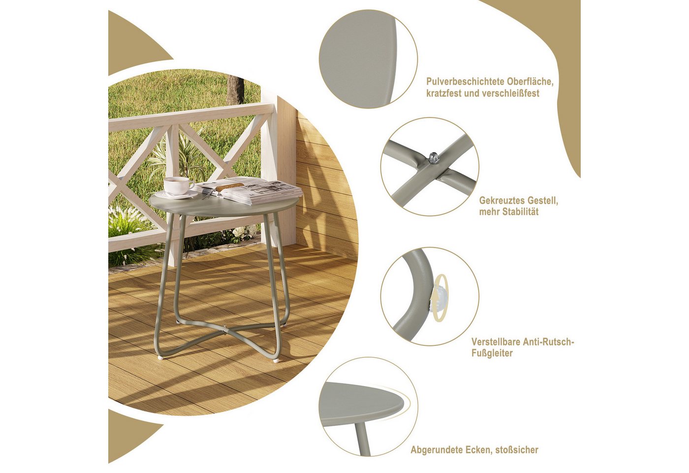 EUGAD Beistelltisch (1-St), rund, Balkontisch Gartentisch, aus Metall, φ48xH45cm – Bild 5 von 5