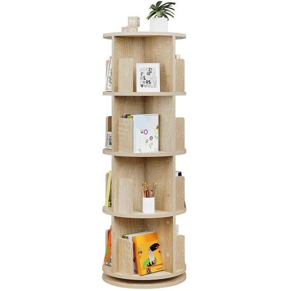 EUGAD Bücherregal, 1-tlg., drehbar, 4 Ebenen 16 Fächer, Standregal