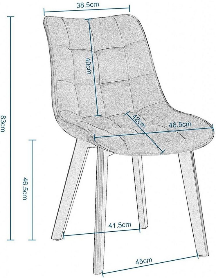 EUGAD Esszimmerstuhl (4 St), Rückenlehne, Weich Samt und schwarze Holzbeine – Bild 3 von 5