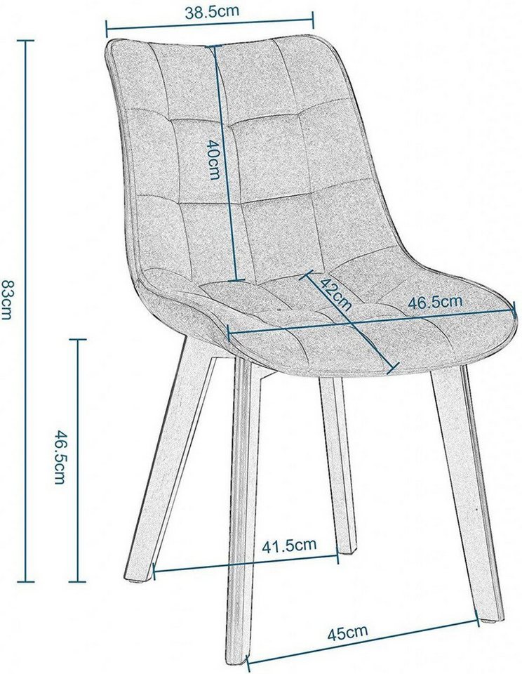 EUGAD Esszimmerstuhl (6 St), Rückenlehne, Weich Samt und schwarze Holzbeine – Bild 3 von 5