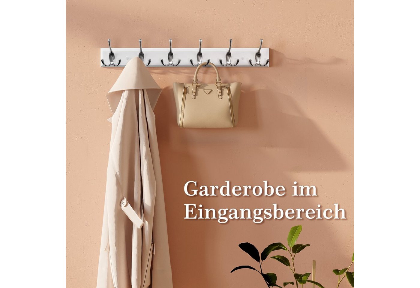 EUGAD Garderobenhaken (1 St), Kleiderhaken Wand, mit 6 Dreifachhaken, Weiß, silbern – Bild 2 von 5