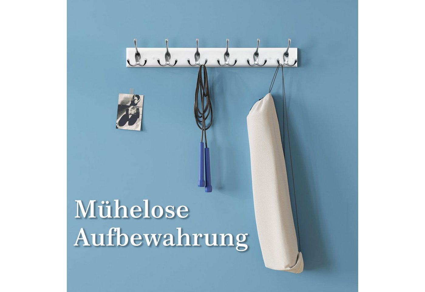EUGAD Garderobenhaken (1 St), Kleiderhaken Wand, mit 6 Dreifachhaken, Weiß, silbern – Bild 4 von 5