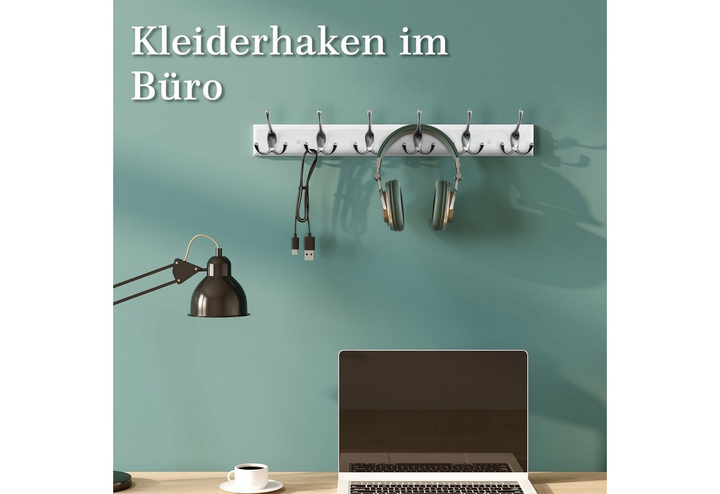 EUGAD Garderobenhaken (1 St), Kleiderhaken Wand, mit 6 Dreifachhaken, Weiß, silbern – Bild 5 von 5