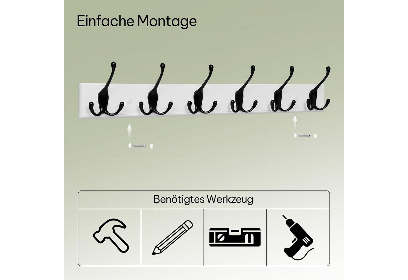 EUGAD Garderobenhaken (1 St), Kleiderhaken Wand, mit 6 Dreifachhaken, Schwarz – Bild 5 von 5