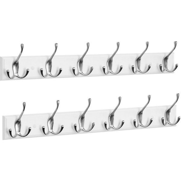 EUGAD Garderobenhaken (2 St), Kleiderhaken Wand, mit 6 Dreifachhaken, Weiß, silbern