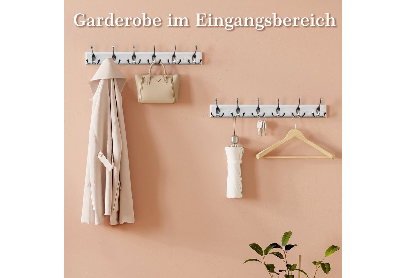 EUGAD Garderobenhaken (2 St), Kleiderhaken Wand, mit 6 Dreifachhaken, Weiß, silbern – Bild 2 von 5