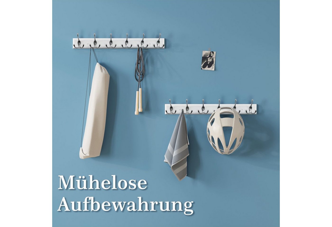 EUGAD Garderobenhaken (2 St), Kleiderhaken Wand, mit 6 Dreifachhaken, Weiß, silbern – Bild 4 von 5