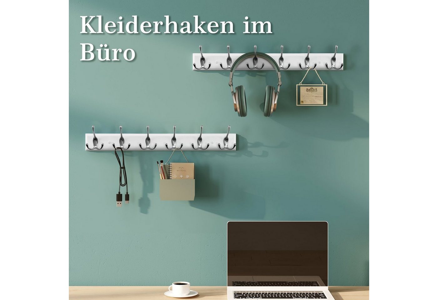 EUGAD Garderobenhaken (2 St), Kleiderhaken Wand, mit 6 Dreifachhaken, Weiß, silbern – Bild 5 von 5