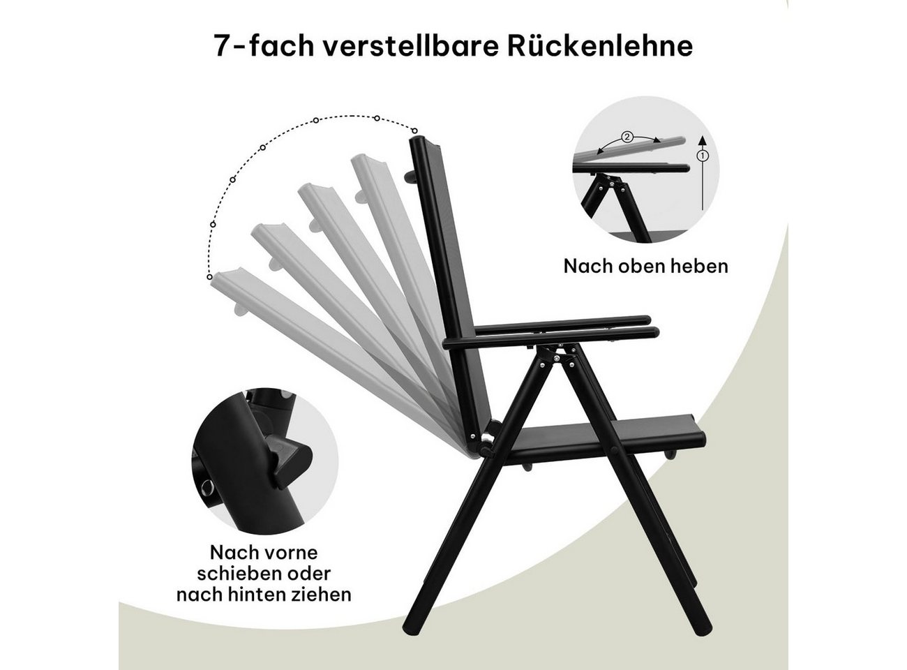 EUGAD Gartenstuhl (2 St), klappbar, 7-Fach verstellbare Rückenlehne, wetterfest – Bild 4 von 5