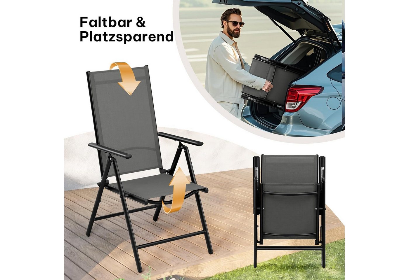 EUGAD Gartenstuhl (2 St), klappbar, 7-Fach verstellbare Rückenlehne, wetterfest – Bild 5 von 5