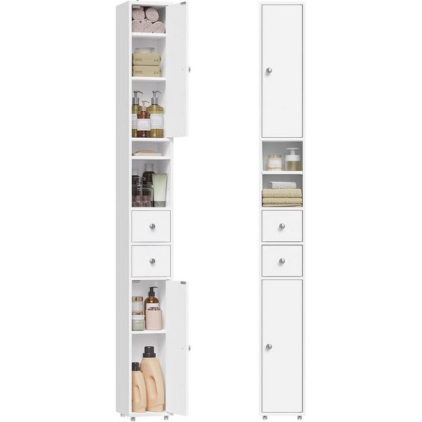 EUGAD Hochschrank (1-St) Badschrank, mit Schubladen, Fächern, Weiß, 20x180x20 cm