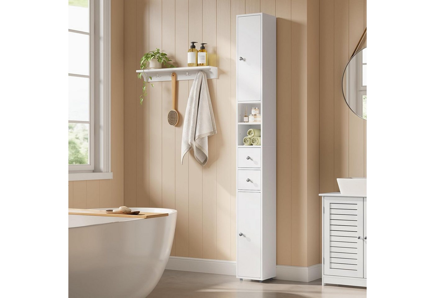 EUGAD Hochschrank (1-St) Badschrank, mit Schubladen, Fächern, Weiß, 20x180x20 cm – Bild 5 von 5