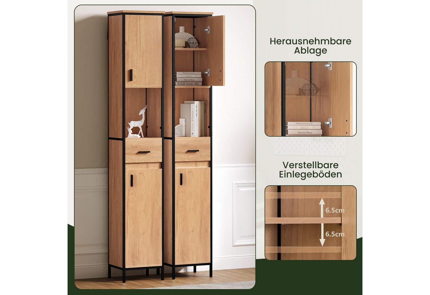 EUGAD Hochschrank (1-St) mit 5 Fächern 1 Schublade, natur, 30x180x30 cm – Bild 5 von 5