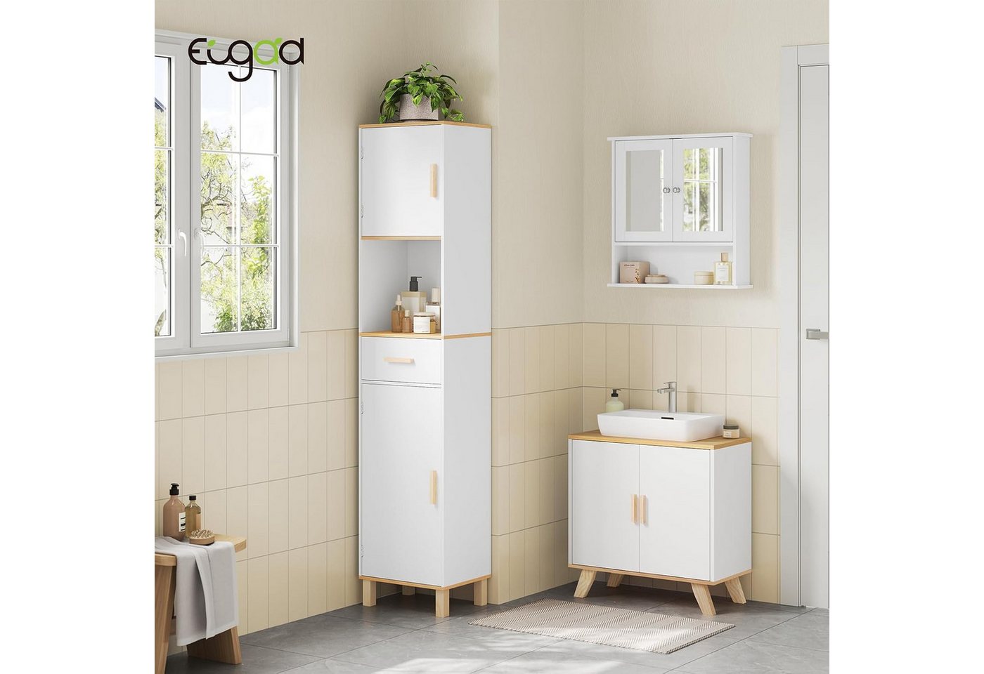 EUGAD Hochschrank (1-St) mit 5 Fächern 1 Schublade, weiß, 40x180x30 cm – Bild 2 von 5