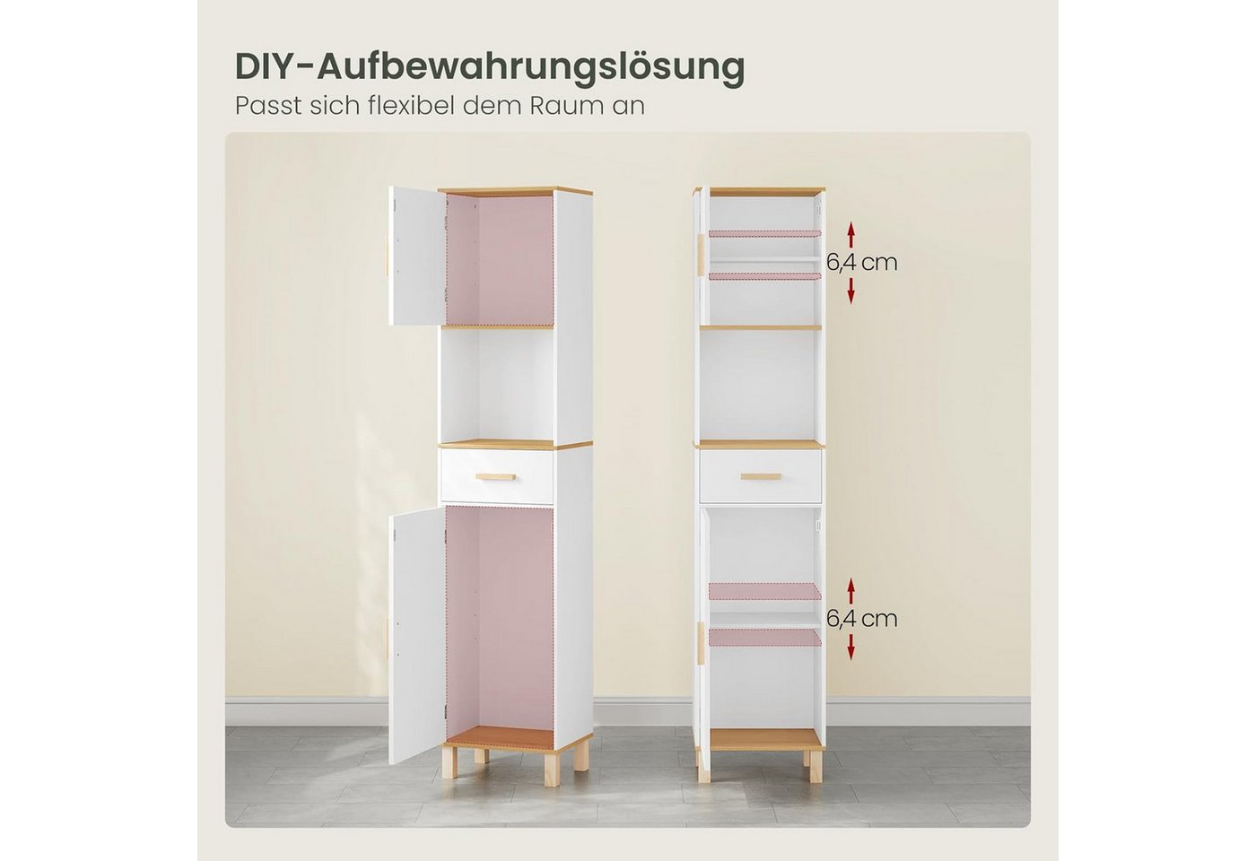 EUGAD Hochschrank (1-St) mit 5 Fächern 1 Schublade, weiß, 40x180x30 cm – Bild 3 von 5