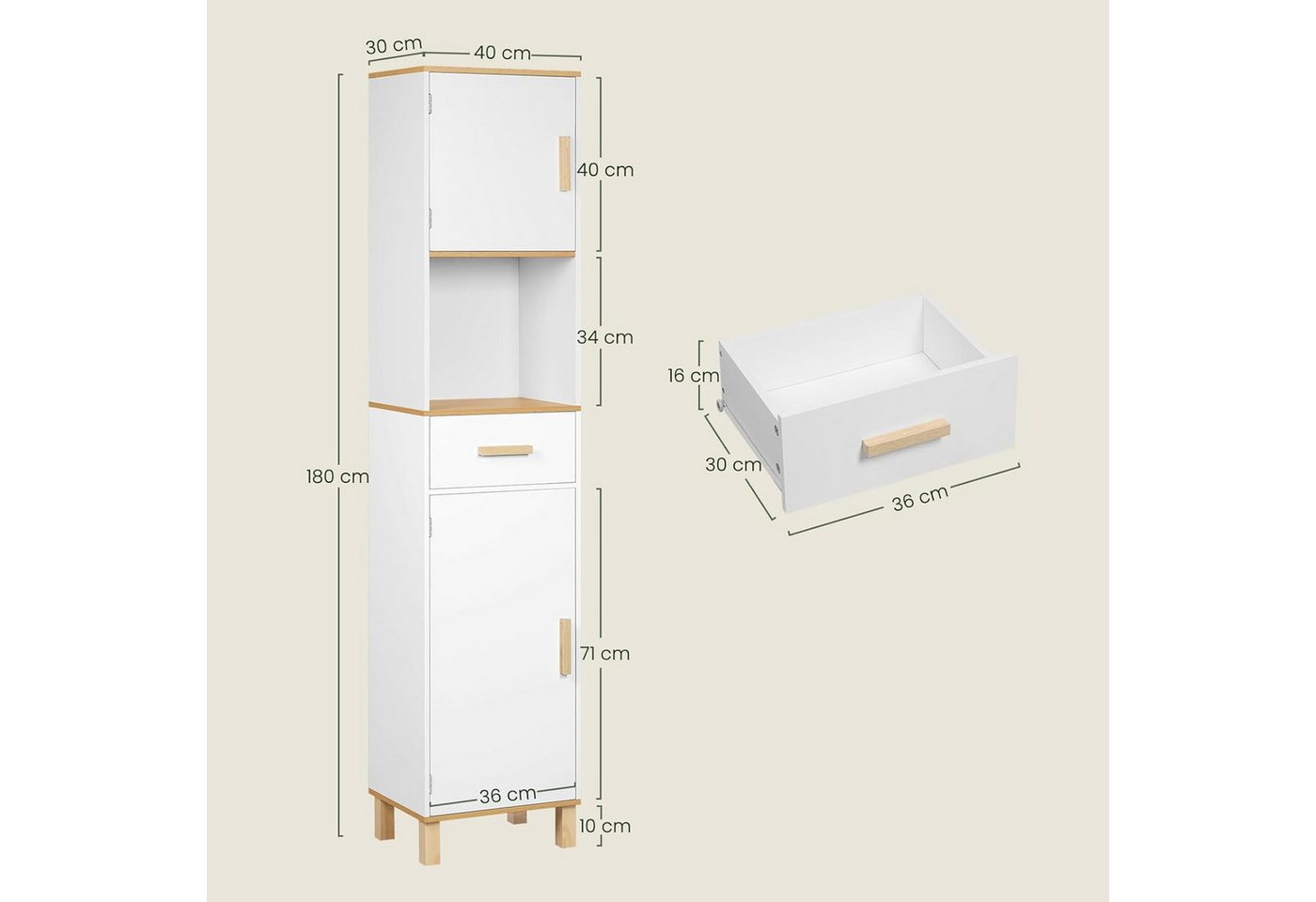EUGAD Hochschrank (1-St) mit 5 Fächern 1 Schublade, weiß, 40x180x30 cm – Bild 5 von 5