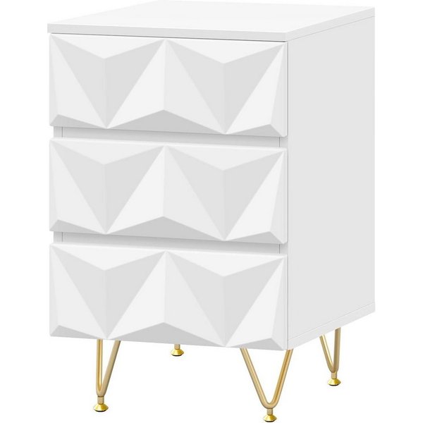 EUGAD Nachttisch (1-St), mit 3 Schubladen, 40x62,5x40 cm, Weiß + Gold