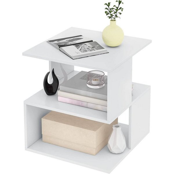 EUGAD Nachttisch (1-St), Sofatisch mit 2 Ablagen, 40x43,5x40 cm, Weiß
