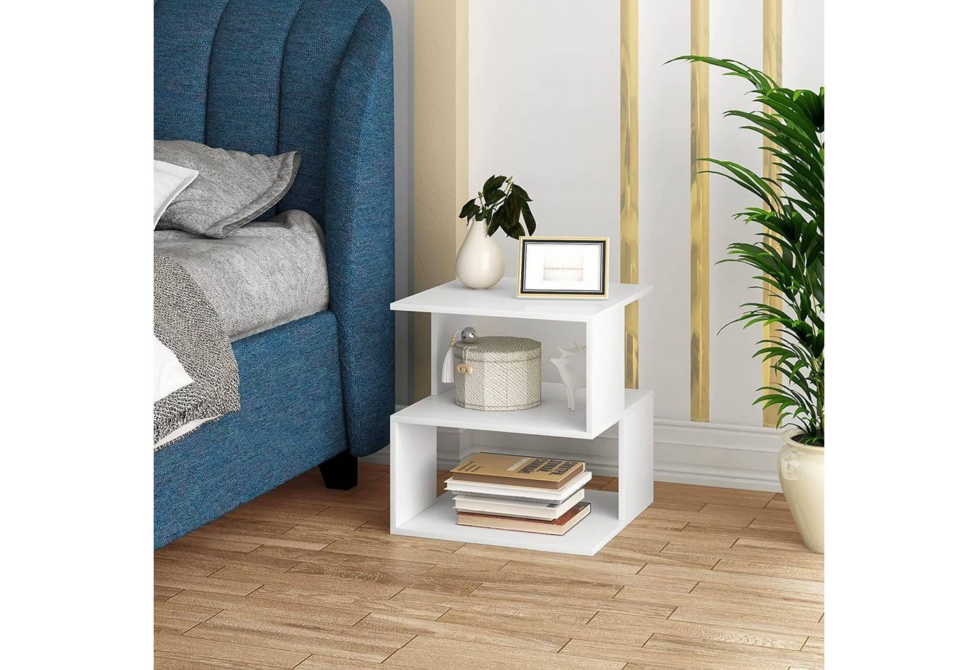 EUGAD Nachttisch (1-St), Sofatisch mit 2 Ablagen, 40x43,5x40 cm, Weiß – Bild 2 von 5
