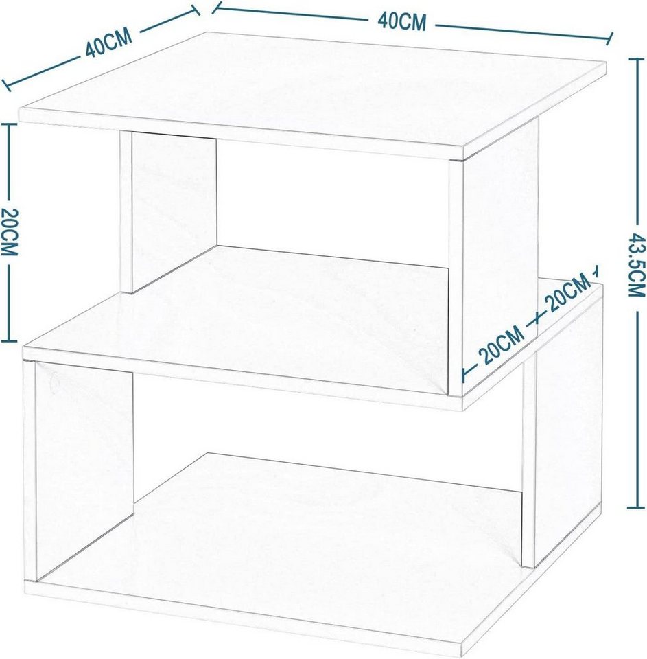 EUGAD Nachttisch (1-St), Sofatisch mit 2 Ablagen, 40x43,5x40 cm, Weiß – Bild 3 von 5