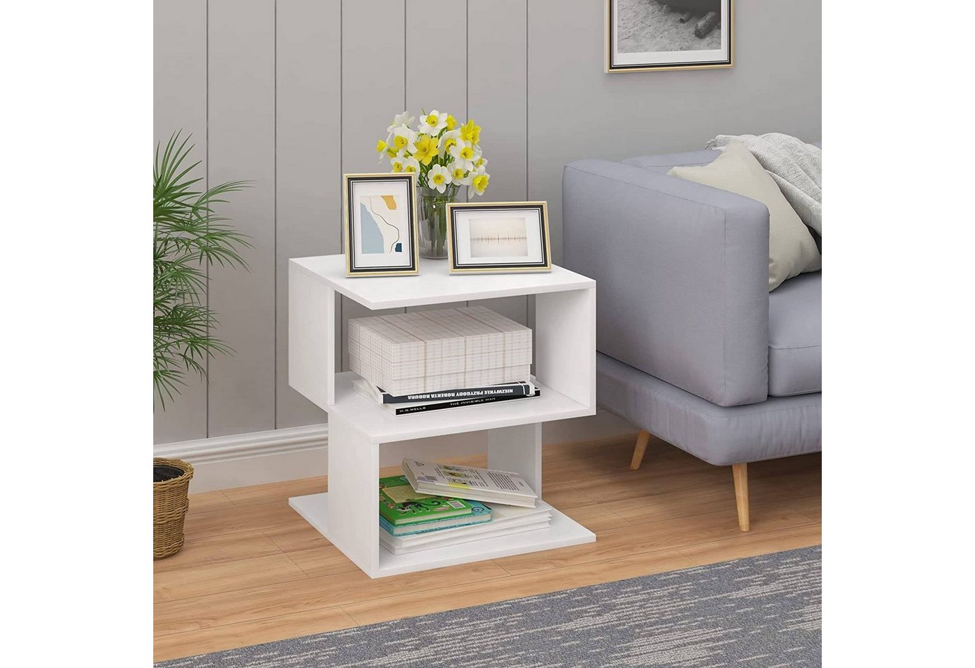EUGAD Nachttisch (1-St), Sofatisch mit 2 Ablagen, 40x43,5x40 cm, Weiß – Bild 4 von 5