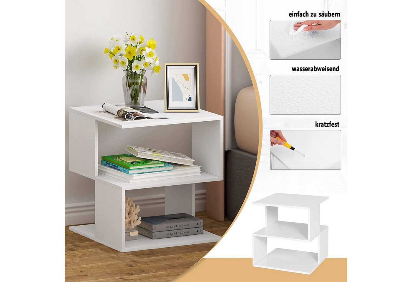 EUGAD Nachttisch (1-St), Sofatisch mit 2 Ablagen, 40x43,5x40 cm, Weiß – Bild 5 von 5