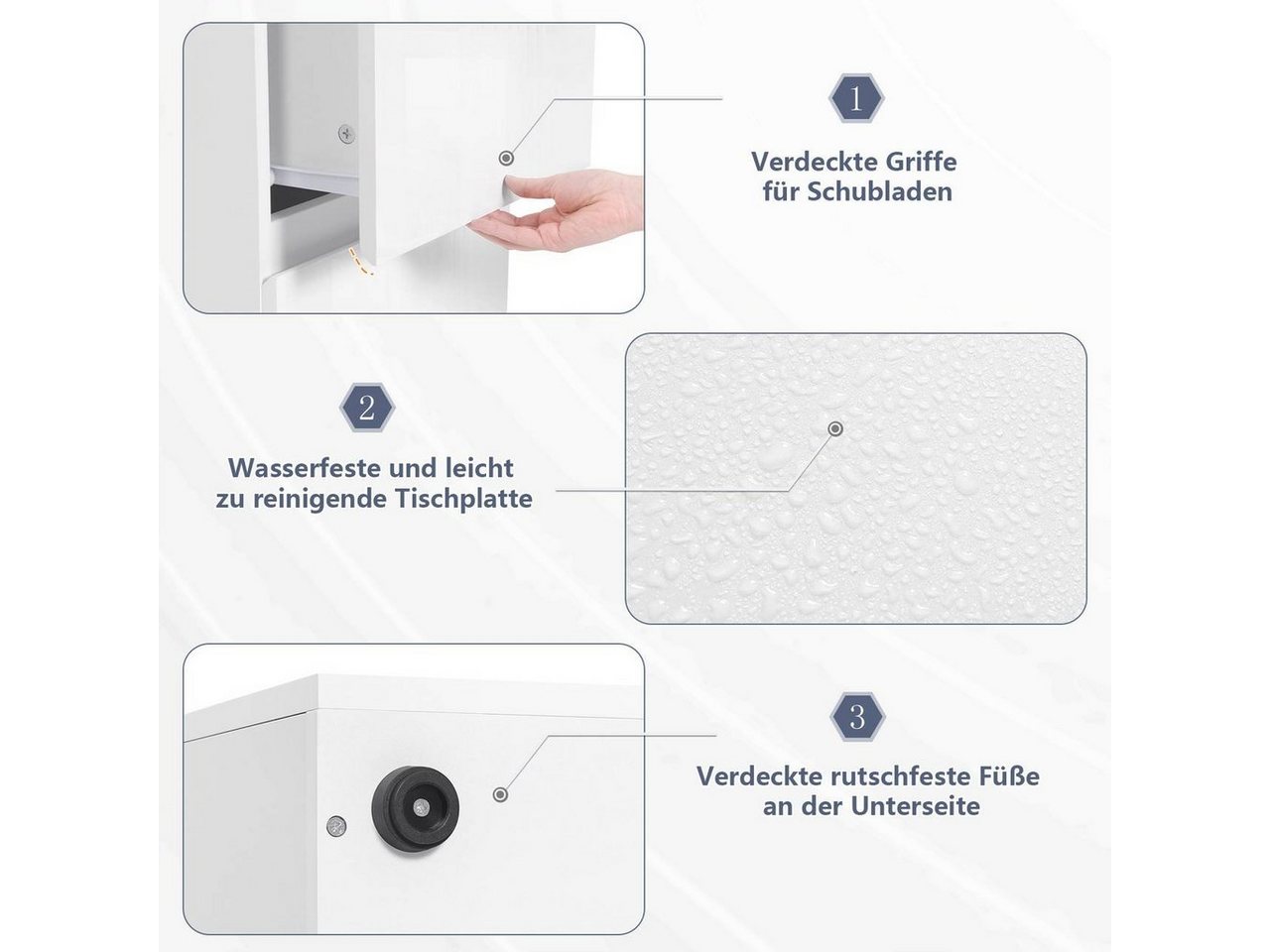 EUGAD Nachttisch (2-St), mit 2 Schubladen in Hochglanz, 40x58x40 cm weiß – Bild 5 von 5