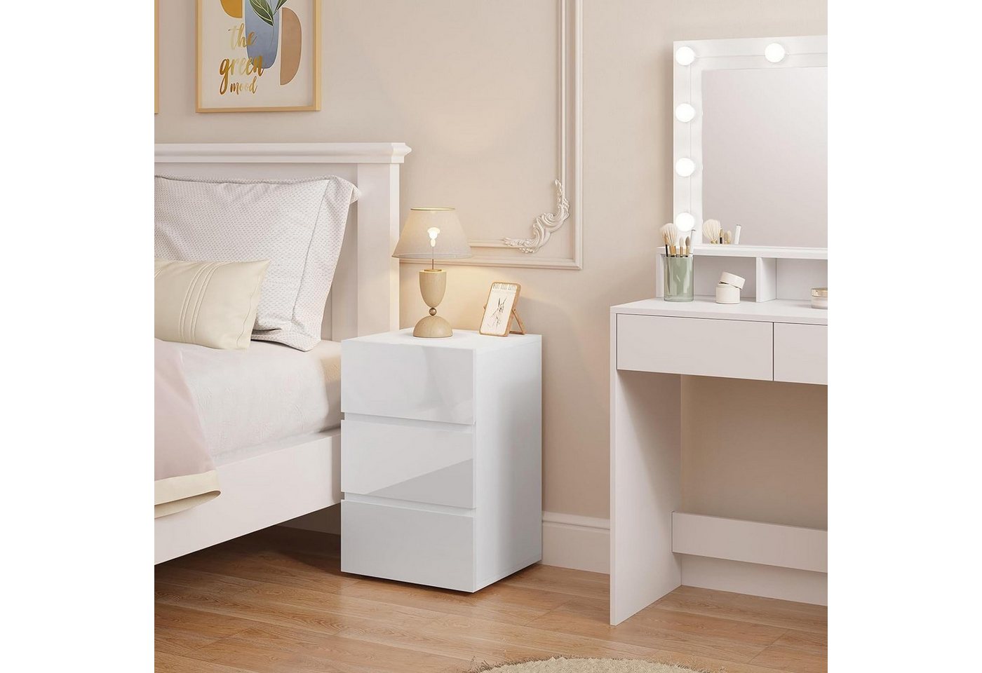 EUGAD Nachttisch (2-St), mit 3 Schubladen in Hochglanz,40x35x62cm – Bild 2 von 5