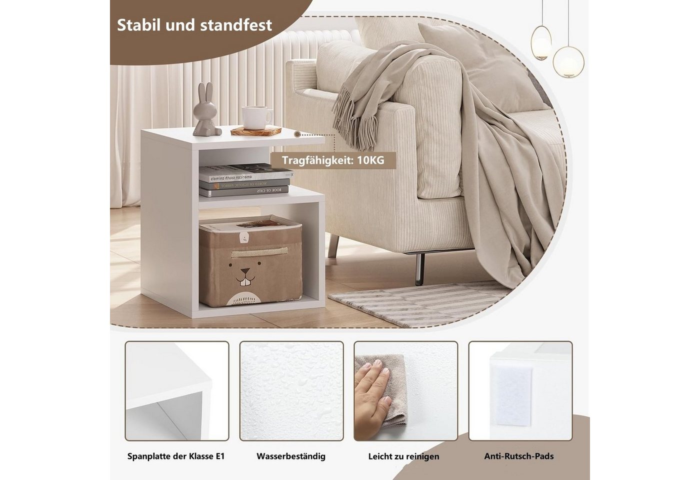 EUGAD Nachttisch (2-St., Set), Beistelltisch mit 2 offene Fächer – Bild 4 von 5