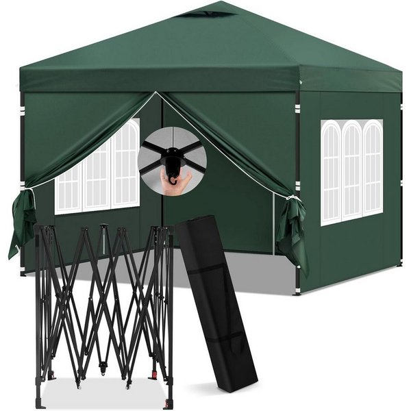 EUGAD Pavillon, mit 4 Seitenteilen, 3x3 m, mit Seitenwänden, höhenverstellbar, UV Schutz, wasserfest