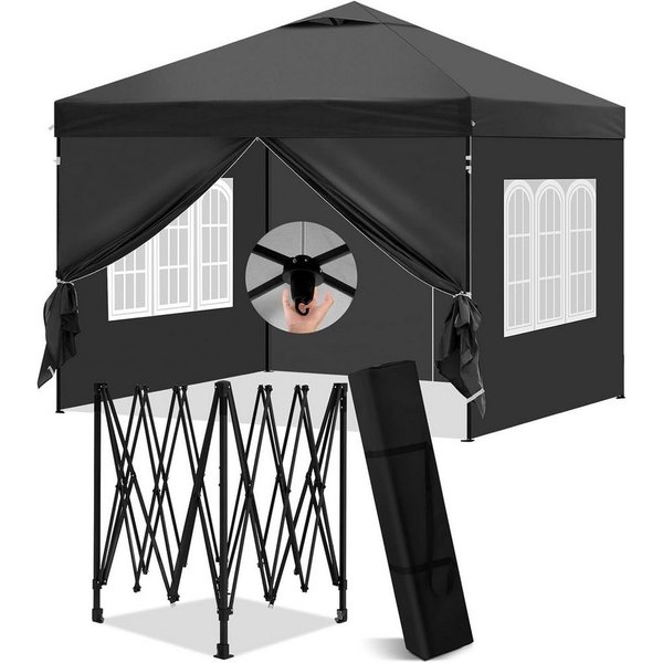 EUGAD Pavillon, mit 4 Seitenteilen, 3x3 m, mit Seitenwänden, höhenverstellbar, UV Schutz, wasserfest